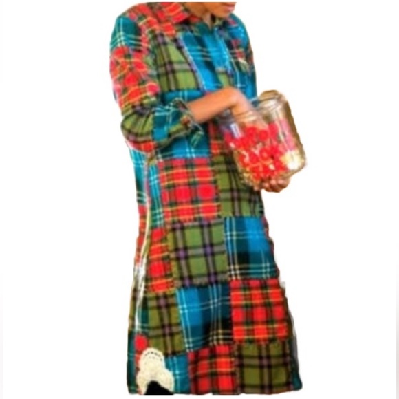 SOFT SURROUNDINGS Highland PATCHWORK PLAID women FLANNEL NIGHT shirt Large 29784 - Picture 1 of 16